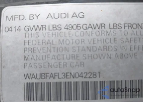 2014 Audi A4 2.0T Premium z USA, uszkodzony, nr VIN WAUBFAFL3EN042281